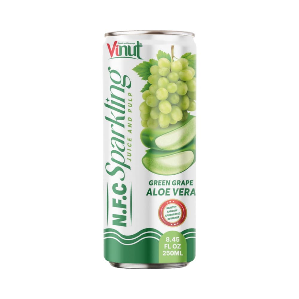 VINUT グリーン グレープ&アロエベラ 果肉入りスパークリングジュース 直接搾り(NFC) 250ml (8.45 fl oz) スリム缶