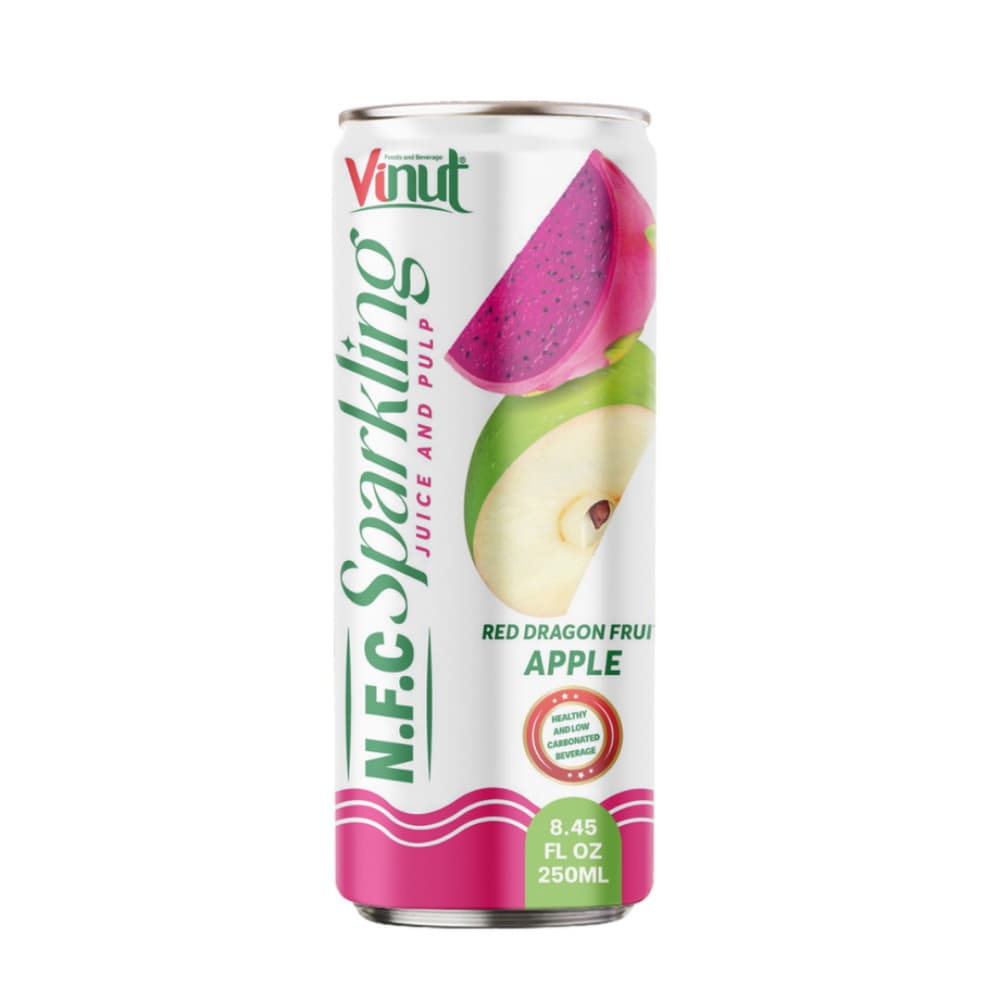 Vinut Red Dragon Fruit Apple N.F.C Sparkling Juice and Pulp, Healthy and Low Carbonated Beverage, Slim Can, 8.45 fl oz (250 mL)